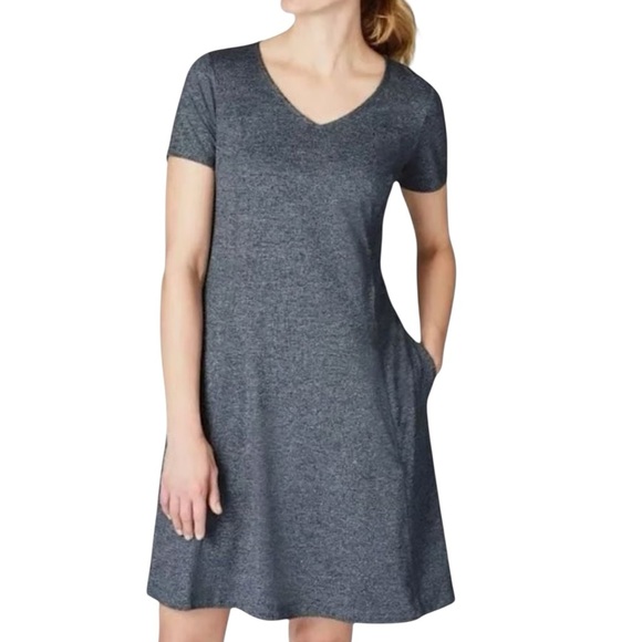 J JILL | NWOT FIT MARLED V-NECK DRESS BLACK & GRAY POCKETS | SMALL - Picture 13 of 13